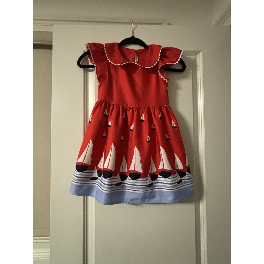 Janie and Jack Girls Red Sailor Collar Dress Size Small Nautical